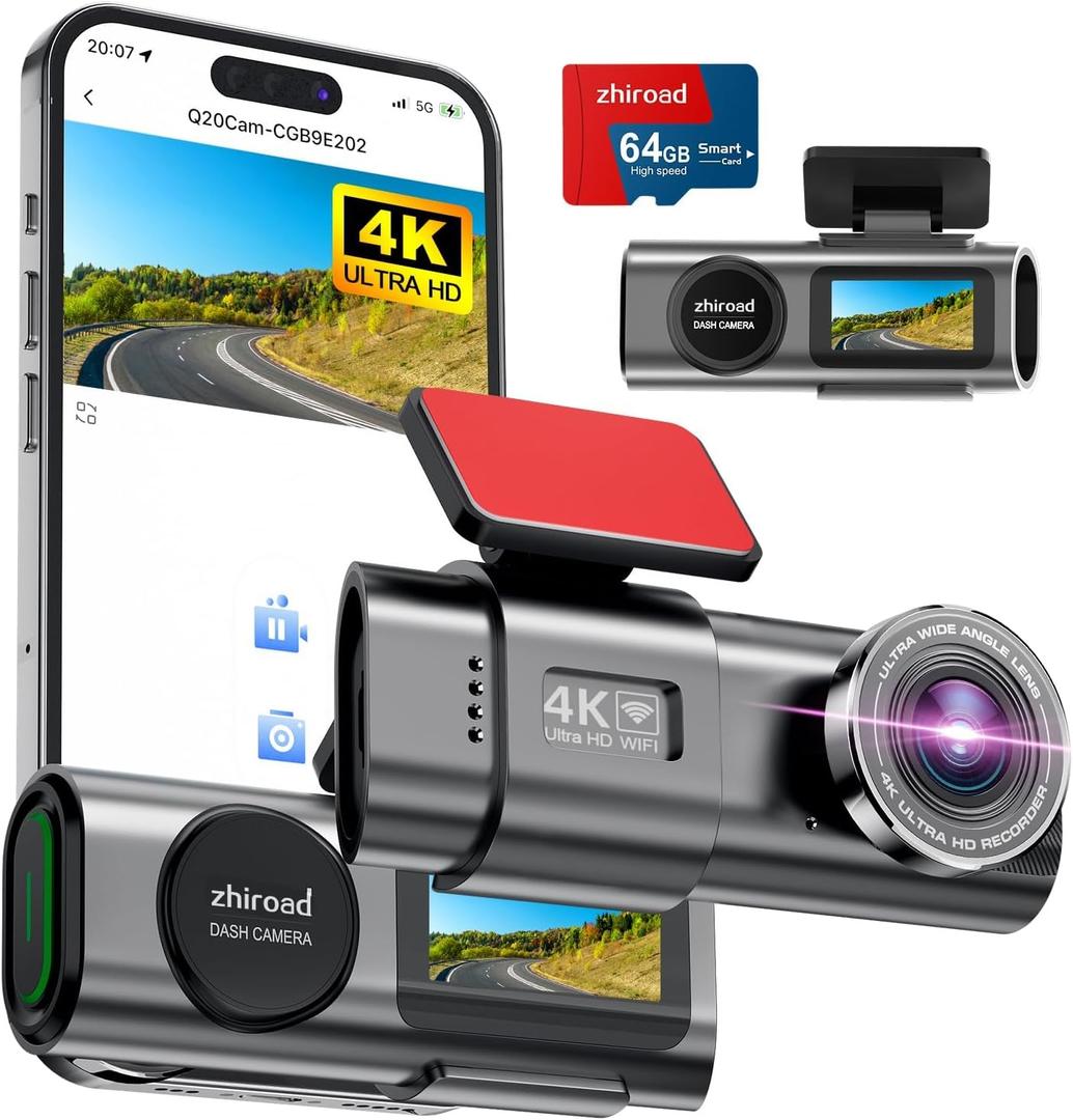 Dash Cam 4K Front, Builtin WiFi Dash Camera for Cars, 1.47''IPS Screen Mini Dashcam with APP, 170°Wide Angle, 24H Parking Monitor, Night Vision, WDR, GSensor, with 64G SD Card, Support 256GB Max