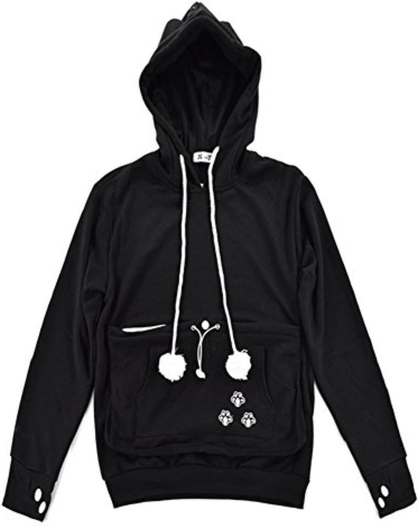 Bocianelli Pet Cat Dog Pouch Hoodies Pullover Sweater Pocket Hoodie Cat Dog Holder Carrier Sweatshirt (Medium, Black)