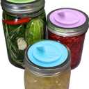 7pack Maintenance airlock waterless fermentation lids for wide mouth mason jars. Make Sauerkraut, Kimchi, Pickles, any fermented vegetable probiotic foods. BPA, mold free, dishwasher safe.