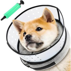 Inflatable Dog Cone Collar with Detachable Transparent Shield, Adjustable Dog Donut Collar to Stop Licking After Surgery.Soft Dogs Cone Alternative for Small Medium Large Dogs(Neck 12-15 inch) (Gray)