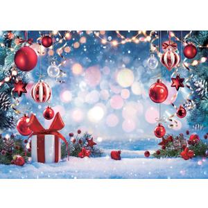 LYCGS 8X6ft Christmas Backdrop Winter Dream Wonderland Photo Background Xmas Tree Snowflake Gift Red Star Ball Backdrops for Photography Xmas Party Backdrop X-169