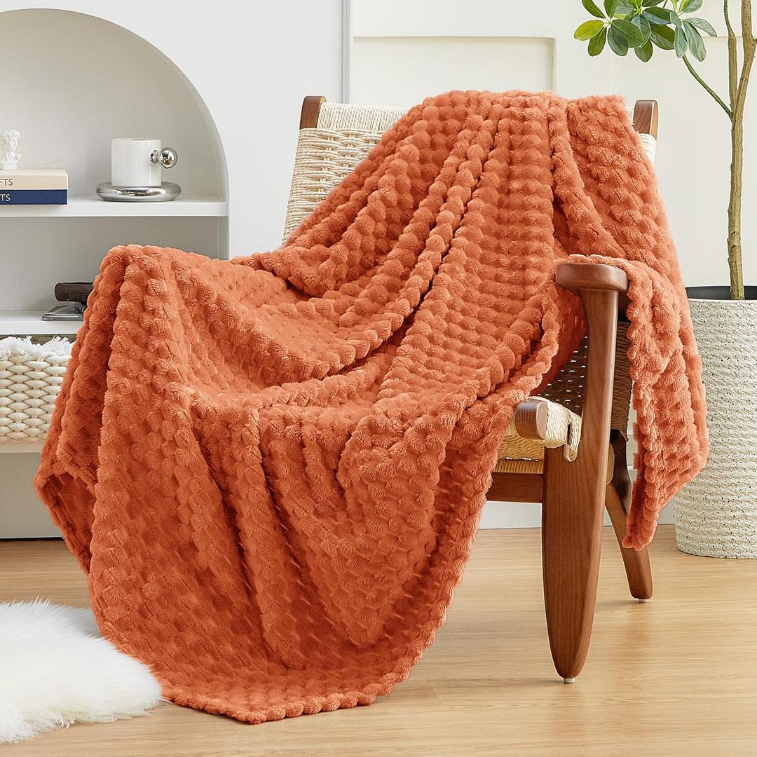 EXQ Home Fall Throw Blanket for Couch or Bed - 3D Imitation Turtle Shell Jacquard Decorative Fleece Blankets - Cozy Soft Fuzzy Flannel Blanket Suitable for All Seasons(50"60",Orange)