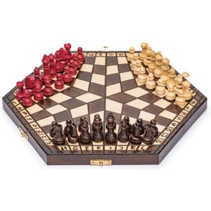 Husaria Wooden Three-Player Chess - 12 Inches - with Foldable Board, Handcrafted Playing Pieces, and Felt-Lined Storage