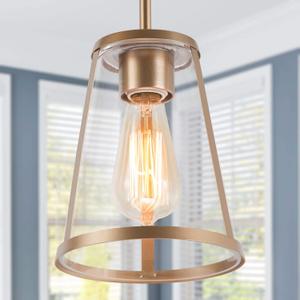 Optimant Lighting Gold Pendant Light, Modern Glass Hanging Light Fixture for Kitchen Island, Hallway, Foyer, Bedroom and Dining Room