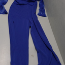 IWEMEK Women Elegant Off Shoulder Floral Lace Slim Long Jumpsuit Pants High Waist Casual Bodycon Wide Leg Romper with Belt (X-Large, Blue)