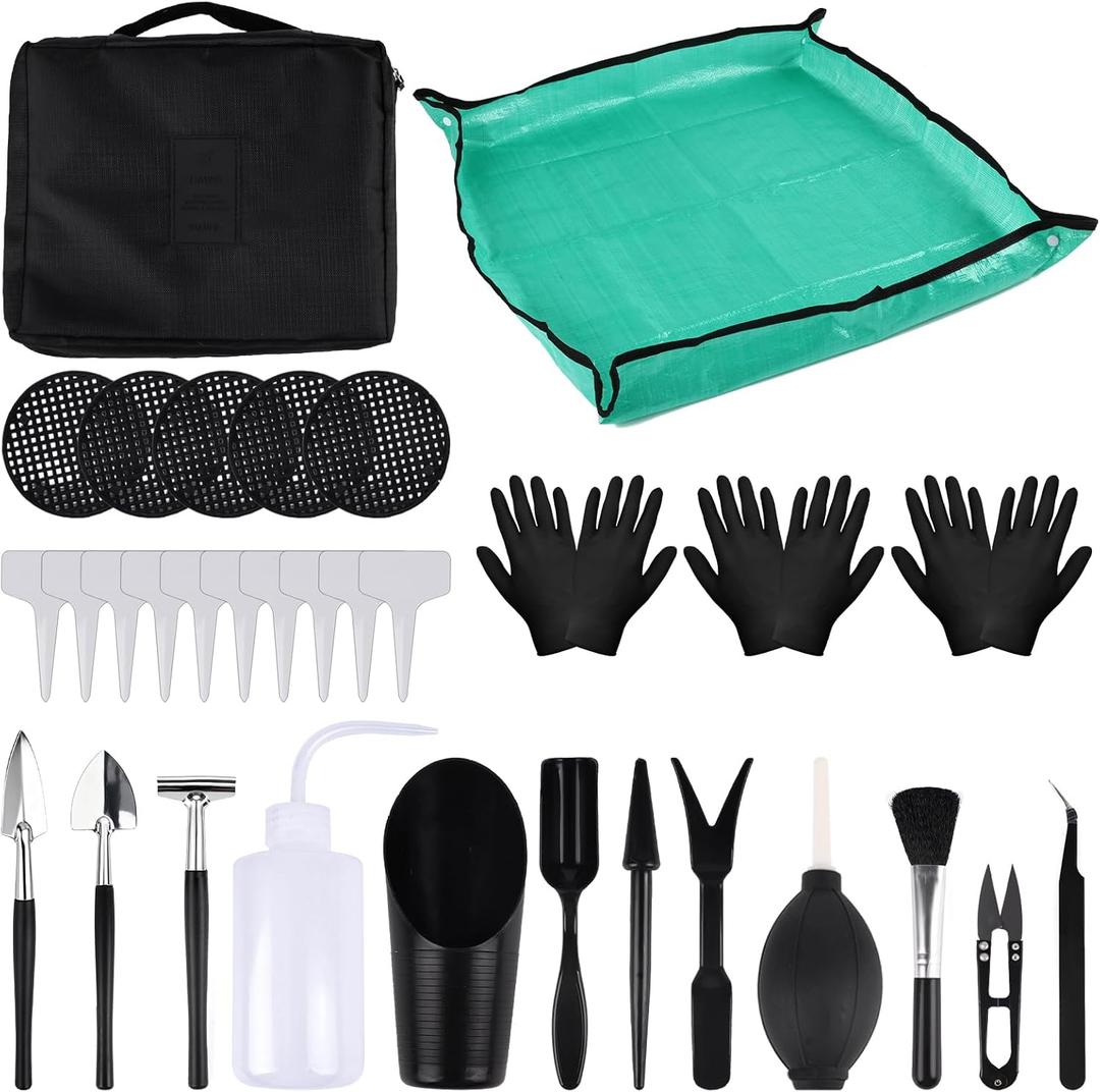 30Pcs Gardening Repotting Kit, Mini Gardening Tools Kit for Indoor Outdoor Transplanting, Fairy Plant Care, Potting Cactus Bonsai Plantin