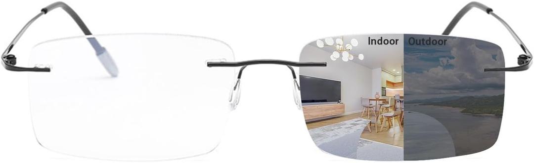 K.LAVER Photochromic Bifocal Reading Glasses Blue Light Blocking Readers For Men And Women Transition Rimless Sunglasses