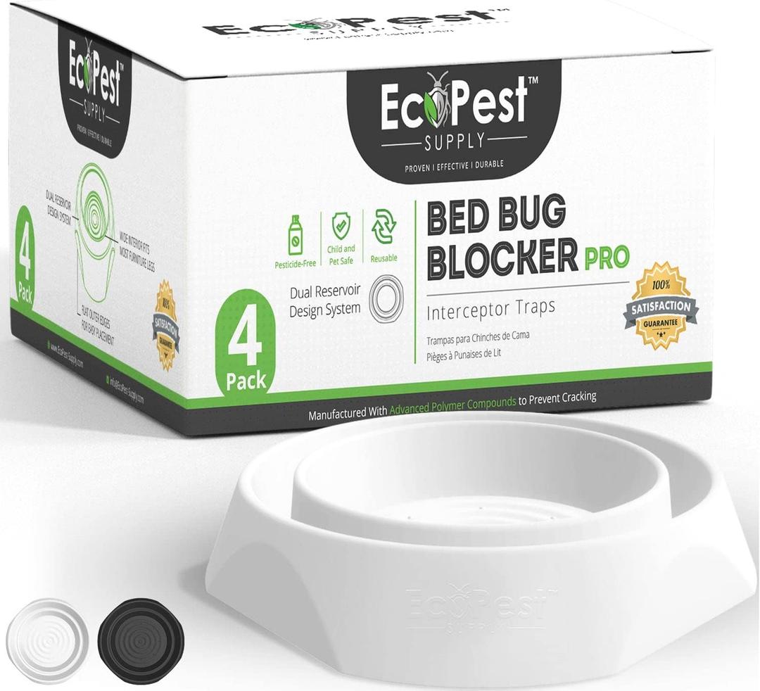 Bed Bug Interceptors  4 Pack | Bed Bug Blocker (Pro) Interceptor Traps (White) | Insect Trap, Monitor, and Detector for Bed Legs