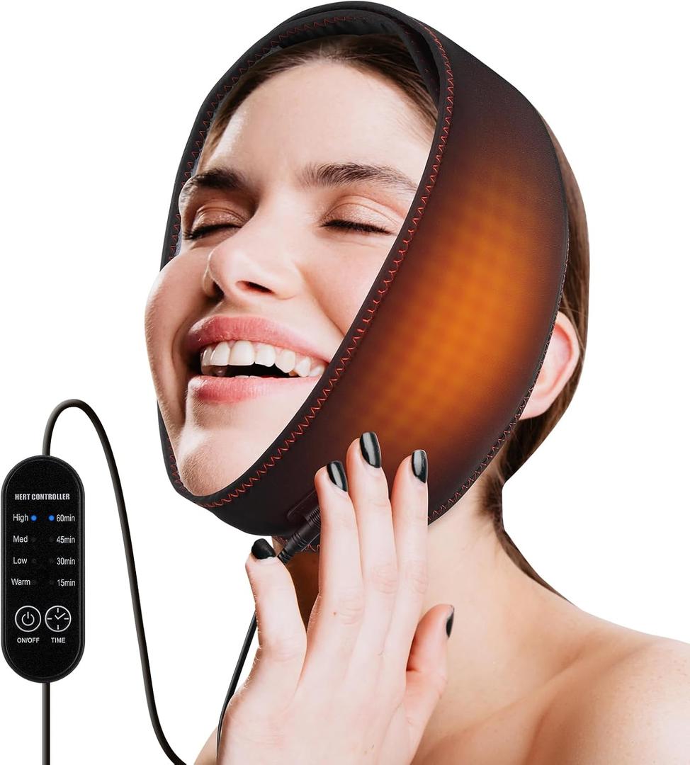 Wearable Heating Pad for Face Jaw Chin Wisdom Teeth, Oral and Facial Jaw, 4 Heating Levels 4 Time Settings (Without Plug)