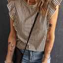 Melliflo Womens Ruffle Short Sleeve Crewneck Striped Shirt Casual Blouses Business Work Tops Summer Outfits Tank Tops (Red, XL)
