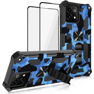 for Motorola G Stylus 5G 2023 Case, with 2 Pack Tempered Glass Screen Protector, Military Grade, Kickstand with Magnetic Car Mount, Protective Phone Case for Moto G Stylus 5G 2023 Deep Blue