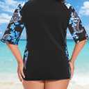 LURANEE Plus Size Swimsuit with Sleeves,Short Sleeve Swimsuit with Front Zipper UV Protection Swimwear for Swimming Diving Snorkeling Surfing Blue Floral (Black, XL)