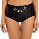 Seagoo Womens High Waisted Bikini Bottoms Tummy Control Full Coverage Bathing Suit Swim Bottom with Paperclip Chain XL