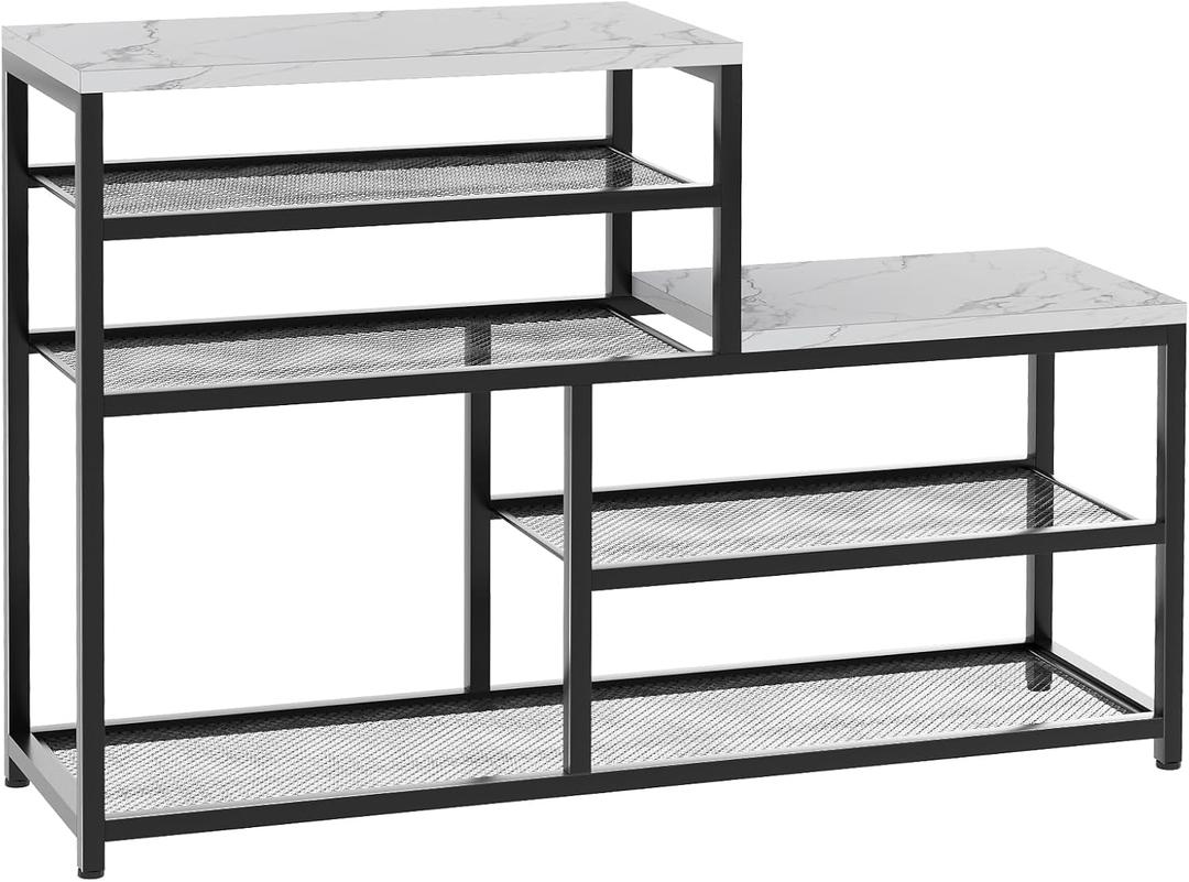 Shoe Rack Bench for Entryway,Free Standing Shoe Storage Organizer for Front Door Entrance,Boot Rack Holder Shelf for Closet with Seat,Sturdy Shoe Shelves for High Heels, Hallways,White Marble (5 Tier Standard-white)