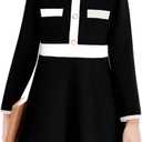 NIUSC Girls Sweater Fall Dress Long Sleeve Knit Button Color Block Winter Casual Party Dresses Black 5-6 Year