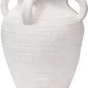 Handcrafted Flower Vase, 9.8" Tall Terracotta Vase, Vintage White Ceramic Vase, Rustic Antique Decor with 4 Handles, Wide Mouth, Matte Finish for Home Office Resto Caf Dcor