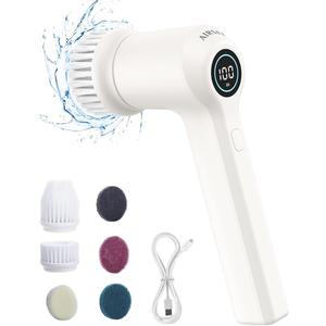 AIRSEE Electric Spin Scrubber, Cordless Power Rotating Brush, 2 Speeds, 6 Replaceable Brush Heads, Handheld Shower Bathroom Scrubber for Cleaning Floors, Windows, Bathtubs, Tiles, Sink, Car
