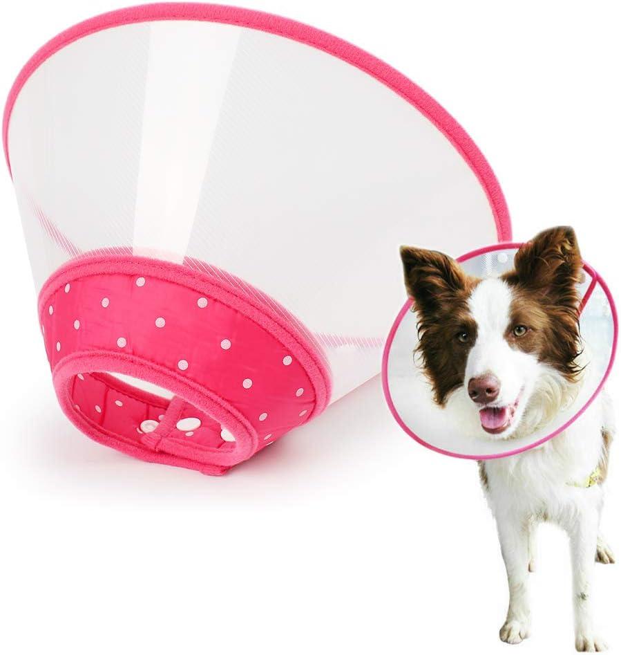Pet Cone Recovery Dog Cone Adjustable Dog Collar Clear Padded Collar with Breathable Soft Edge, Plastic Puppy Cone Protect The Neck Surgery Recovery, Designed for Cats and Puppies (Large, Pink)