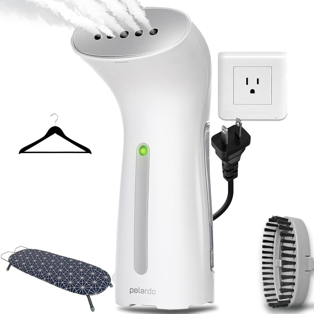 Portable Travel Garment Steamer for Clothes, Metal Steam Head, 25s Heat Up, Pump System, Mini Size, Handheld Steamer for Any Fabrics, No Water Spitting, 120V (White)