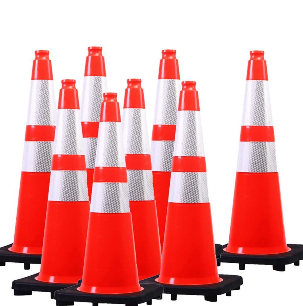 (8 Cones) BESEA 28 inch Orange PVC Traffic Cones, Black Base Construction Safety Cones Road Parking Cone Structurally Stable Wearproof (28" Height)