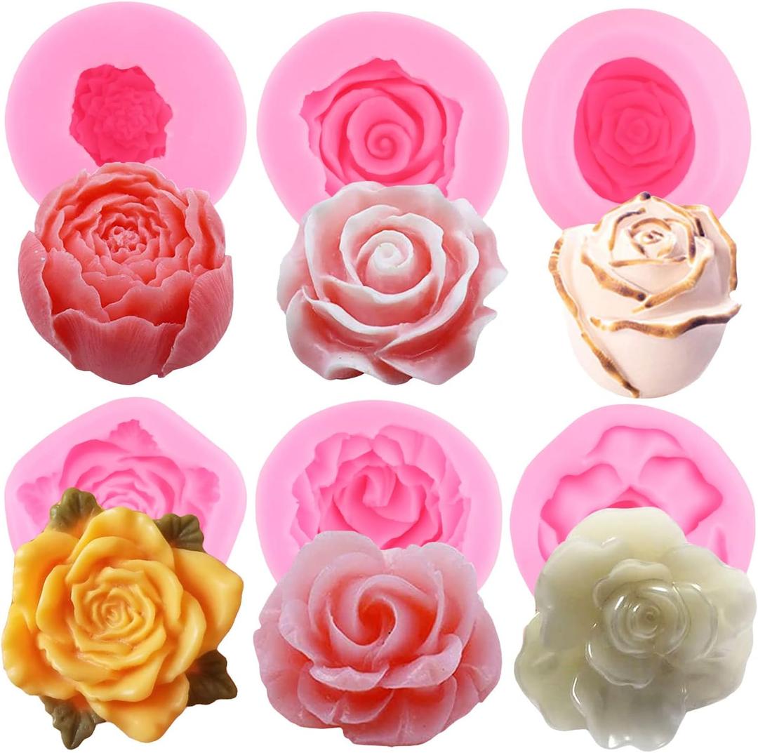 Mujiang 3D Bloom Rose Flower Fondant Silicone Molds for Candle Soap Making Cake Decorating Candy Chocolate Gum Paste Polymer Clay Set