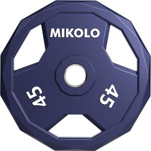 Mikolo Olympic Weights Set 2-Inch Rubber Coated Plates, 12-Sided Non-Roll Weight Plates Grip with 3 Handles for Home Gym, Strength Training, Single, Pair and Sets (45 LB)