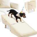 Dog Stairs for Small Dogs and Cats  2-in-1 Dog Ramp for Couch and Low Bed, 16.5'' Foldable Wooden Pet Ramp, Sturdy Multi-Use Split Ottoman Design, Beige