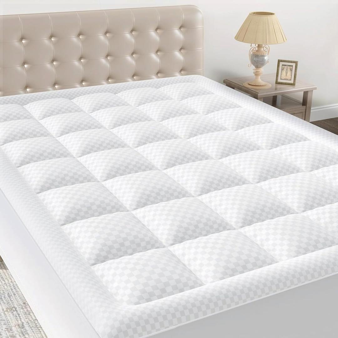 OLANLY Queen Quilted Fitted Mattress Pad, Elastic Fitted Mattress Topper, Cooling Soft Mattress Cover Stretches up to 21 Inches Deep, Machine Washable Mattress Protector (60x80 inch, White)