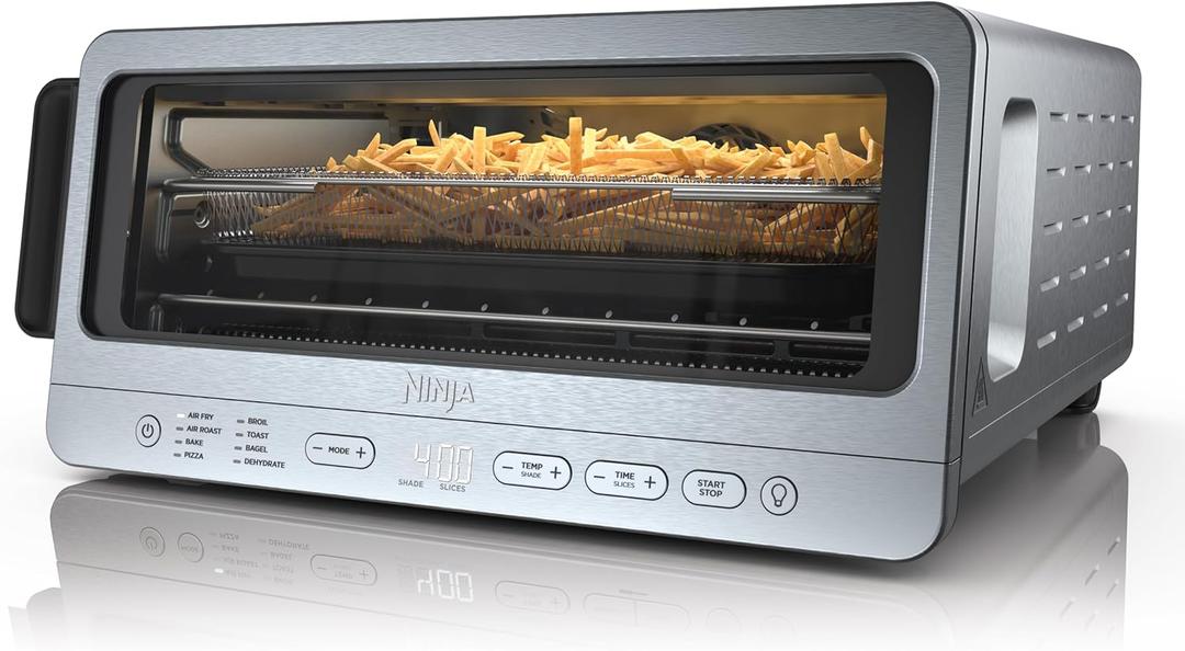 Ninja Flip Toaster Oven & Air Fryer, 8-in-1 Functionality, Flip Up & Away Capability for Storage Space, Large Capacity, Air Fry Basket, Sheet Pan, Wire Rack & Removable Crumb Tray, Stainless, 1800 watts, SP151