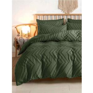 Nanko Olive Green Duvet Cover Queen Size, 3pc Boho Tufted Microfiber Bedding Comforter Cover Set, All Season Aesthetic Shabby Chic Soft Embroidery Textured Geometric Quilt Cover (90x90)