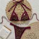 WDIRARA Women's Leopard 2 Piece Swimsuit Triangle Halter Thong Bikini Set High Cut Bathing Suit (Red, S)