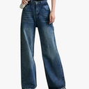 HDLTE Baggy Wide Leg Jeans for Women High Waisted Trendy Flare Jeans Boyfriend Denim Pants with Patch Pockets Blue S