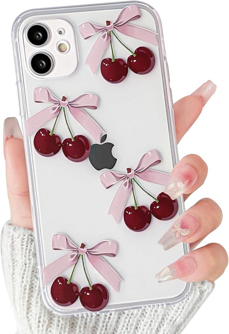 Lovmooful Compatible for iPhone 11 Case Cute Clear Cherry Bowknot with Aesthetic Design for Girls Women Soft TPU Shockproof Protective Girly for iPhone 11 Case-Four Bows