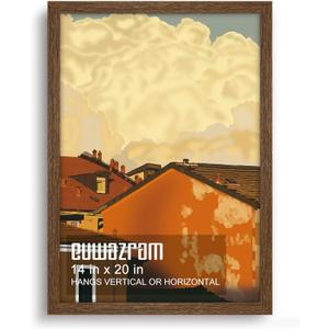Solid Wood 14x20 Frame - Single Frame, Rustic Walnut 14 x 20 Poster Frame for Artwork, Puzzles, Photos and Movie Posters Picture Frames