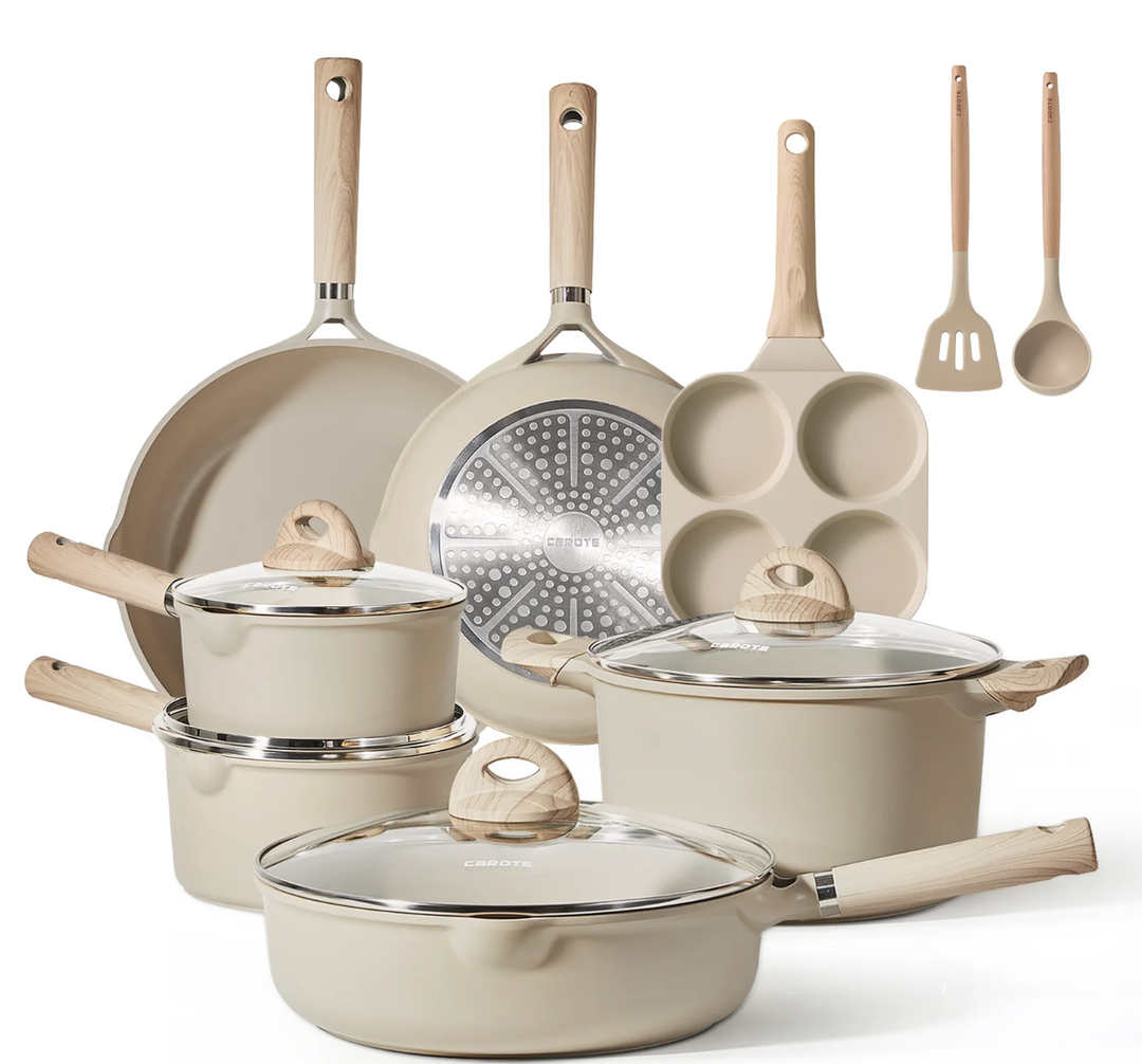 CAROTE 13-Piece Nonstick Pots and Pans Set, Kitchen Cookware Set, Taupe