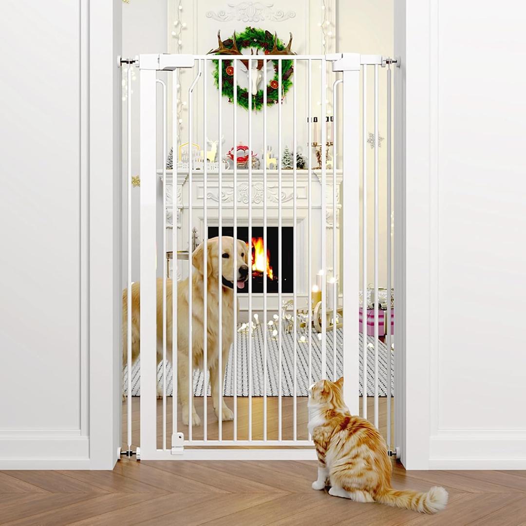 51" Extra Tall Cat Gate 28.5"-35" Wide, Auto Close, Pressure Mounted, for Cats & Small Dogs, Hallway, Stairs, Kitchen,Pet Gate,White
