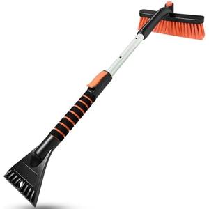 SEAAES Ice Scraper with Snow Brush, Snow Removal for Car Windshield | Extendable Snow Brush, Foam Grip, No-Scratch Bristles, Snow Scraper for Truck, SUV, Vehicle Windows (Orange), Pack Of 2