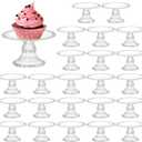 Hacaroa 24 Pcs Mini Cake Plate Stand, Plastic Single Cupcake Holder Serving Plate, Clear Small Dessert Display Stand Tray for Chocolate, Fruits, Baby Shower, Wedding, Birthday, Party