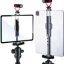 Full Metal Tablet Tripod Mount 7.9 -12.9 Inch Tablet Holder Horizontally & Vertically Position with 1 Rotatable Cold Shoe, 2 Arca Swiss Plate for iPad Video Camera Vlog Shooting Live Streaming