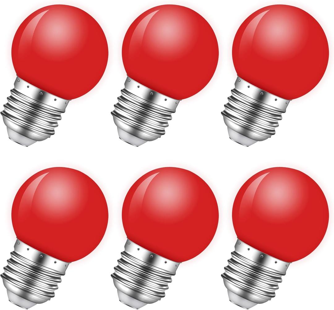 Red Light Bulb,1W E26 Red LED Lights Bulb,Small Colored Bulbs for Outdoor Indoor,Red Night Lights Bulb 1W Equivalent 5 Watt,Red Colored Bulbs for Halloween Party Christmas Bedroom,Pack of 6