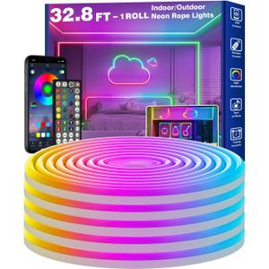 RCUICA 32.8FT Permanent Outdoor Lights Waterproof with Smart App Control Remote, DIY Scene Modes, Music Sync Chronization, Eaves Lights for Garden Decor, Deck, Christmas