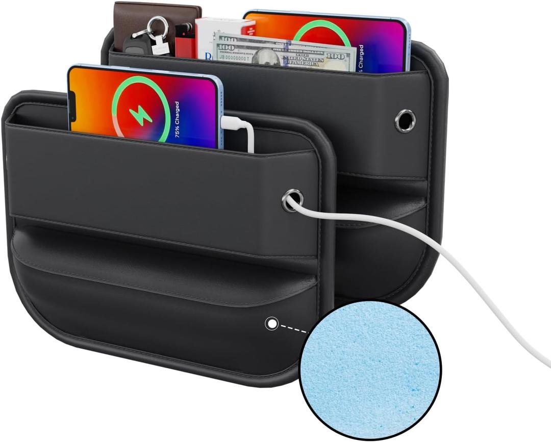 2 Pack Car Seat Gap Filler Leather Car Box Seat Organizer and Storages Automotive Accessories - Front Seats Car Adjustable Gap Filler for Phones, Glasses, Keys, Cards1