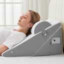 Sasttie Wedge Pillow Set for After Surgery, Adjustable Bed Wedge Pillow Headboard with Orthopedic Memory Foam Neck Cushion  for Acid Reflux, Sleeping, Neck & Back Support, White and Dark Grey (22*22*12inch)
