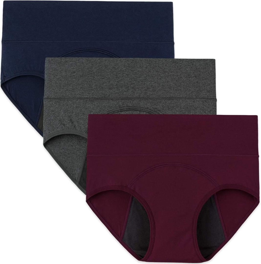 INNERSY Women's Period Underwear High Waisted Postpartum Menstrual Panties 3 Pack (X-Large, Dark Vintage)