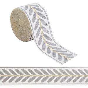 OLYCRAFT 10.9 Yards Jacquard Ribbon Trim 2.4 Inch Leaf Jacquard Polyester Ribbons Grey White Leaf Jacquards Woven Embroidery Trim for DIY Sewing Crafts Handmade Bag Belts Clothing Decoration