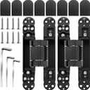 6 inch Hidden Door Hinges (2Pcs) Invisible Hinges for Doors, 180 Degree Swing Concealed Hinges, 3 Way Adjustable & Heavy Duty Hinges(Black)