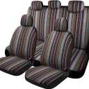 PONYJOYUP Baja Saddle Blanket Car Seat Covers 9PCS Full Set, Breathable and Washable Striped Woven Automotive Vehicle Seat Cover, Universal Seat Cover for Sedan, SUV, Truck, Airbag Compatible