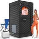 Sauna Box, Portable Sauna for Home Steam Personal Full Body Spa with 3L 110V 1200W Steamer, Remote Control, Folding Chair, 9 Levels, Black, 35.4"x35.4"x70.9"