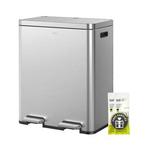 EKO Edison Dual Trash Can for Recycling and Trash, 8+8 Gallons Kitchen Garbage Can with Dual Removable Inner Liners, Independent Lids and Pedals, Matte Stainless Steel