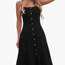 Berydress Women's Casual Beach Summer Dresses 2025 Solid Cotton Flattering A-Line Spaghetti Strap Button Down Midi Sundress, S